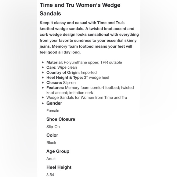 Time and Tru Black Cork Wedge Sandals 3” Heel Women’s Size 6 - Picture 10 of 11